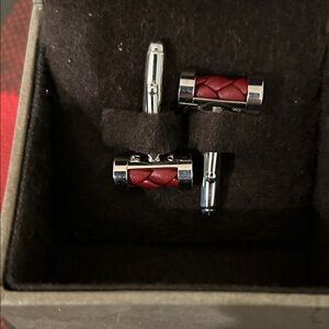 Christofle Silver Cufflinks with Deep Red Accent